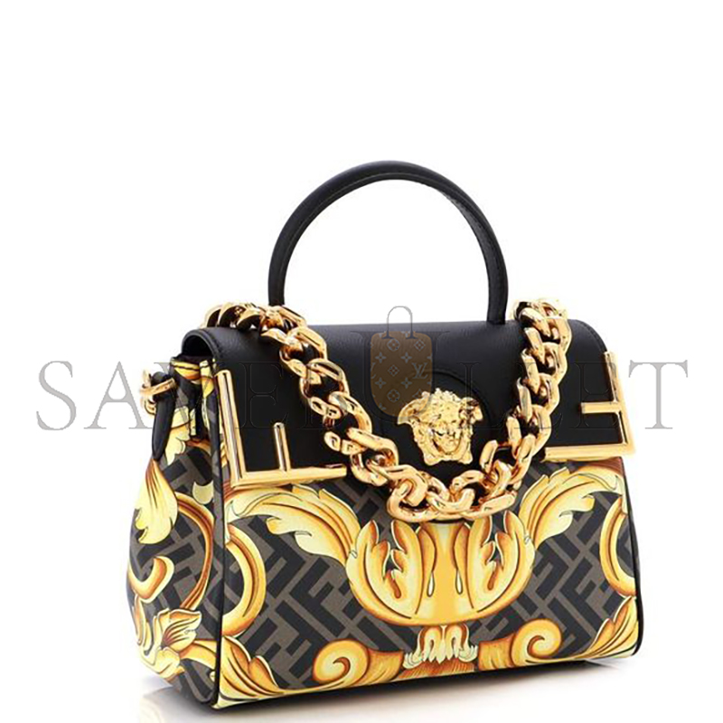 F**di versace x F**di fendace la medusa top handle bag printed laminated leather with (25*22*15cm)
